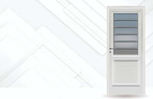 Puerta exterior de acero Florencia 1/2 reja con vidrio y triple contacto