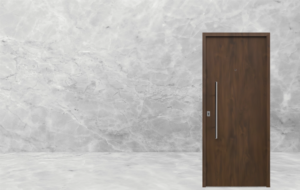 Puerta exterior de acero caoba modelo 49 Lisa con triple contacto antibarreta