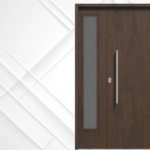 Puerta exterior de acero caoba modelo 49 Lisa con postigo fijo