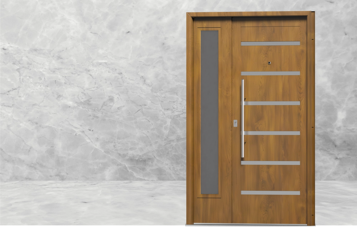 Puerta Exterior Antibarreta | 50 Verona Roble con Postigo Fijo