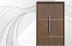 Puerta exterior de acero caoba ciega modelo 71 Futura Pavir con triple contacto