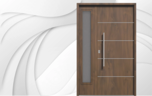 Puerta exterior de acero caoba con postigo fijo modelo 71 Futura Pavir
