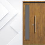 Puerta exterior de acero roble con postigo fijo modelo 49 Lisa