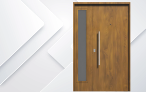 Puerta exterior de acero roble con postigo fijo modelo 49 Lisa