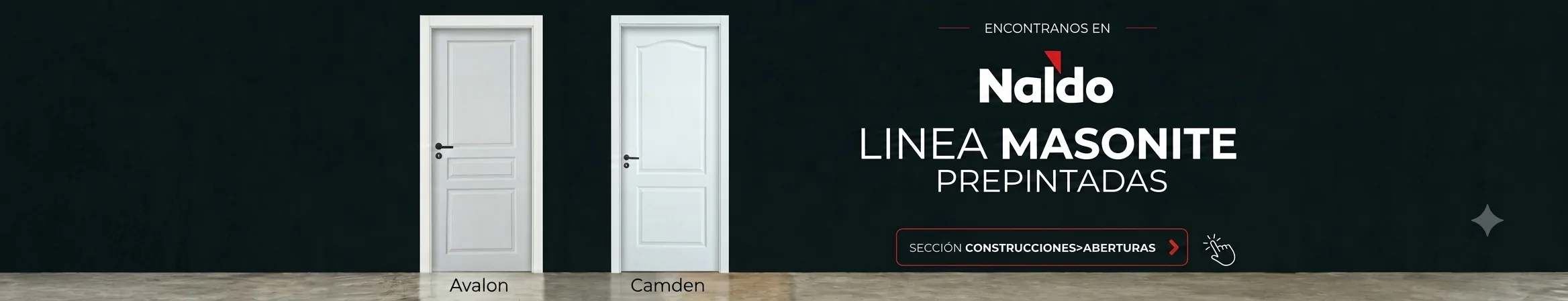 Puertas interiores línea Masonite prepintadas, modelos Avalon y Camden, disponibles en Naldo - Sadartsa