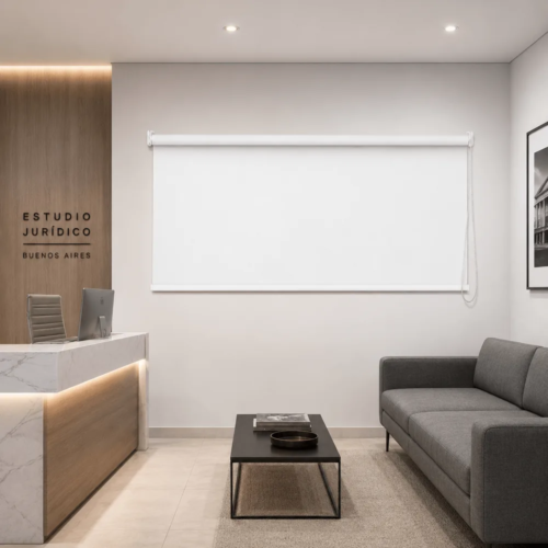 Cortina roller blackout blanca 150x60 — instalada en un ambiente