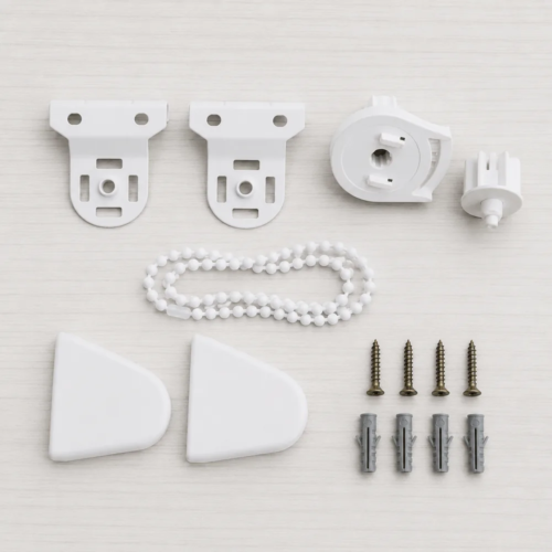 Kit de instalación de la cortina roller: soportes, tapas, tarugos y tornillos (3)