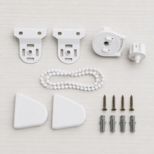 Kit de instalación de la cortina roller: soportes, tapas, tarugos y tornillos