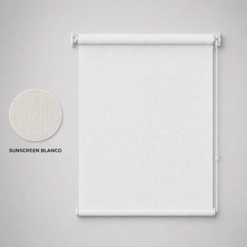 Cortina roller sunscreen blanca 100x110 — vista de frente