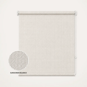 Cortina roller sunscreen blanca 150x150 — vista de frente