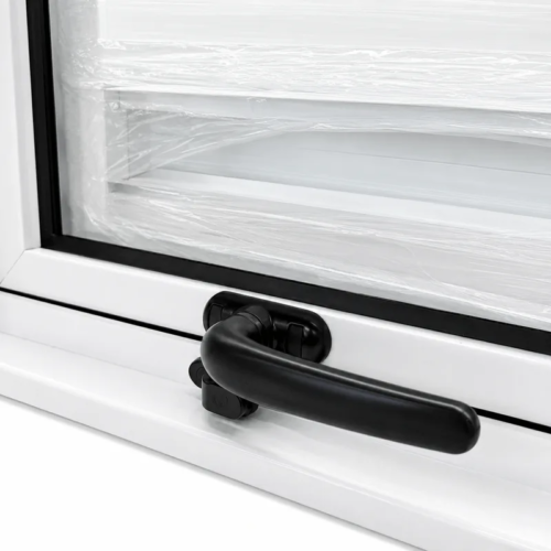 Ventana con brazo de empuje Aluminio Blanco Nexo Moderna — detalle del herraje