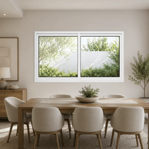 Ventana corrediza Aluminio Blanco Nexo Clásica — instalada en un ambiente (2)
