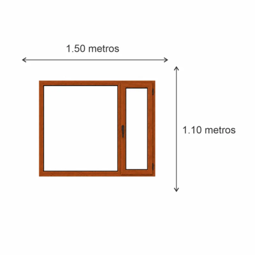 Ventana Sureña PVC Roble DVH Nexo Confort 150x110 — diagrama con las medidas 150 × 110 cm