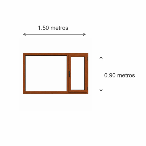 Ventana Sureña PVC Roble DVH Nexo Confort 150x90 — diagrama con las medidas 150 × 90 cm